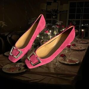 Chic Talbots Suede Buckle Flats - Pomegranate Red